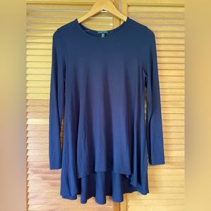 $138 Eileen Fisher Women's Blue Crew Long-Sleeve Crewneck Jersey Tunic Size Sm
